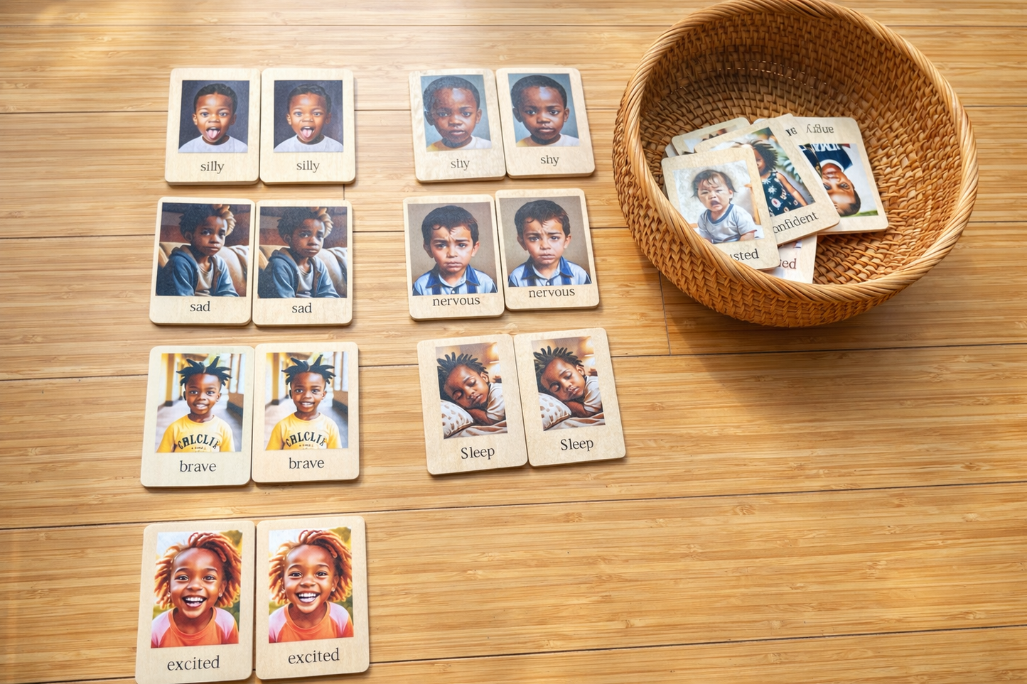 50 Wooden Emotion Cards (2-Set Twin Pack) | Matching Game & Social Emotional Learning for Kids