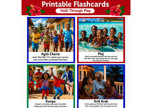 16 Haiti Heritage Flashcards for Kids (Digital Download) | Culture & Language Learning Cards